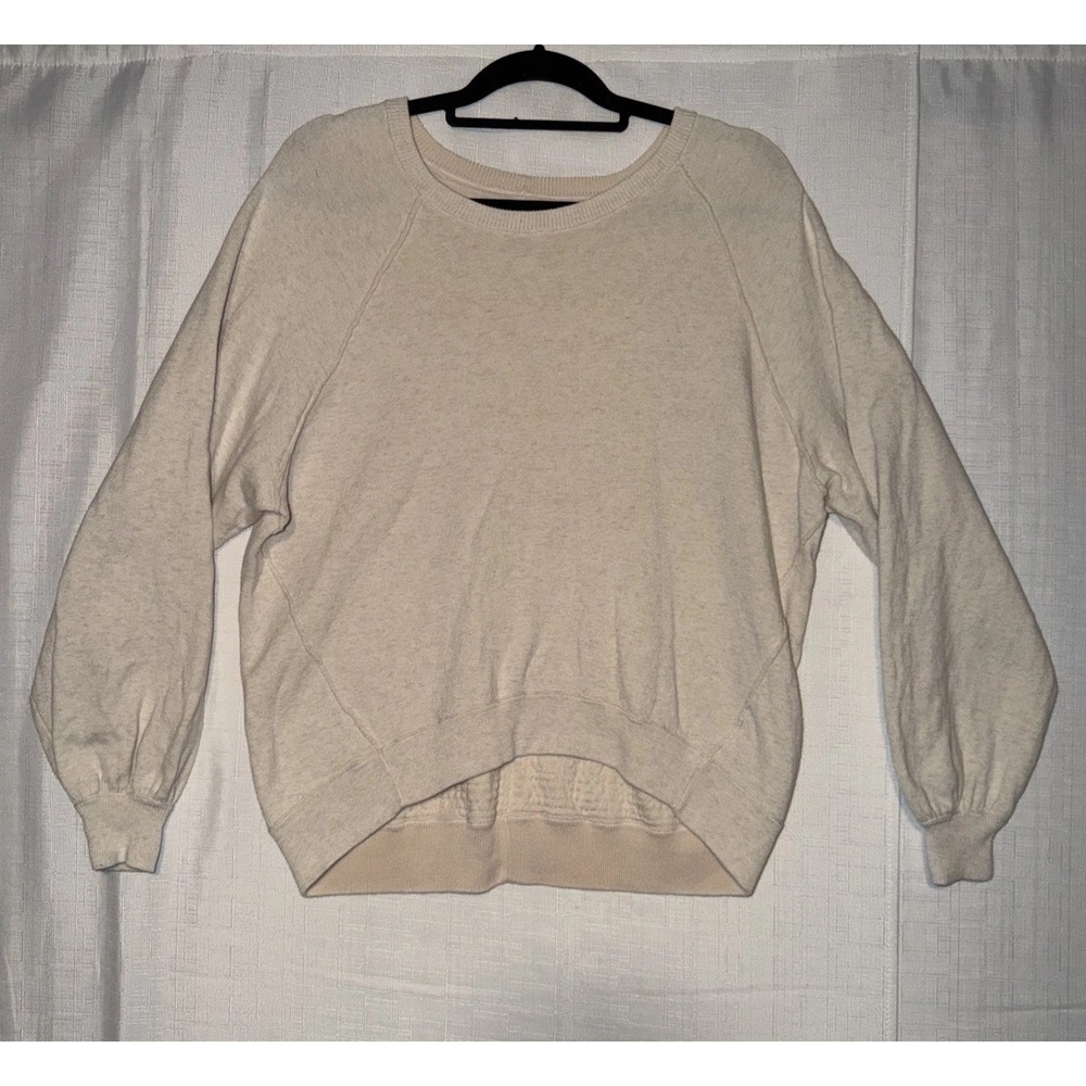 Aerie Boyfriend Crewneck Sweatshirt Heather Beige Cream Balloon Sleeve Medium